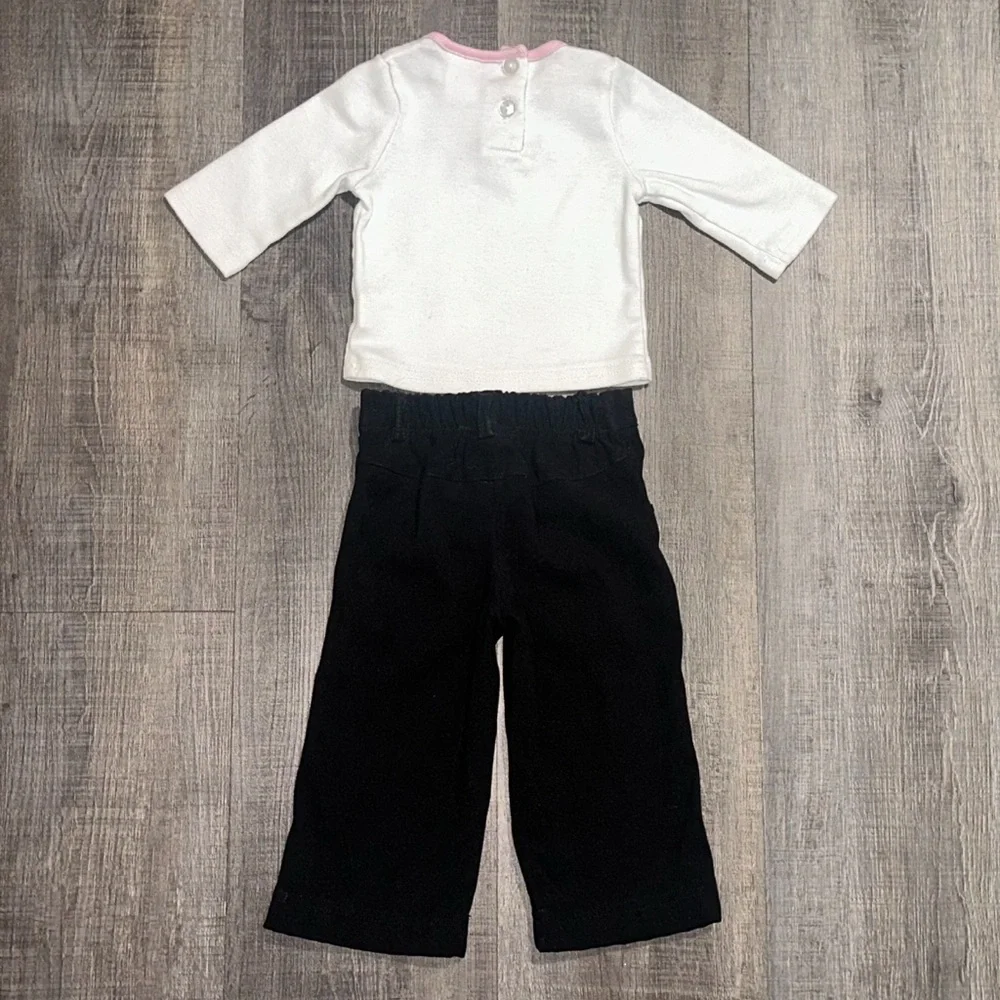 Baby Girls Size 6-9 Months Black & White Outfit with Pink Rose Embroidery